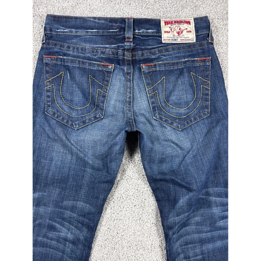True Religion Bobby Mens‎ Straight Leg Jeans Blue Medium Wash 35x28 (READ)